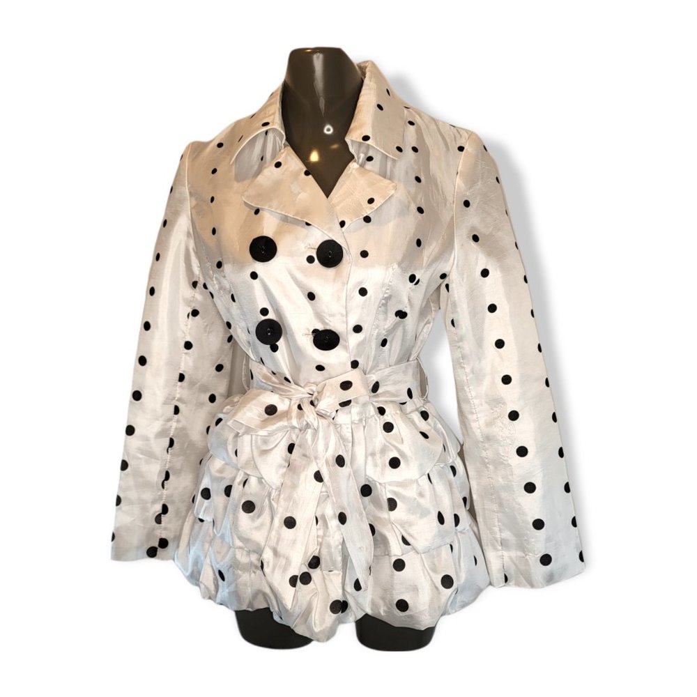 Jerry T Women’s White Polka Dot Pattern Belt at Waist Jacket - Size Small